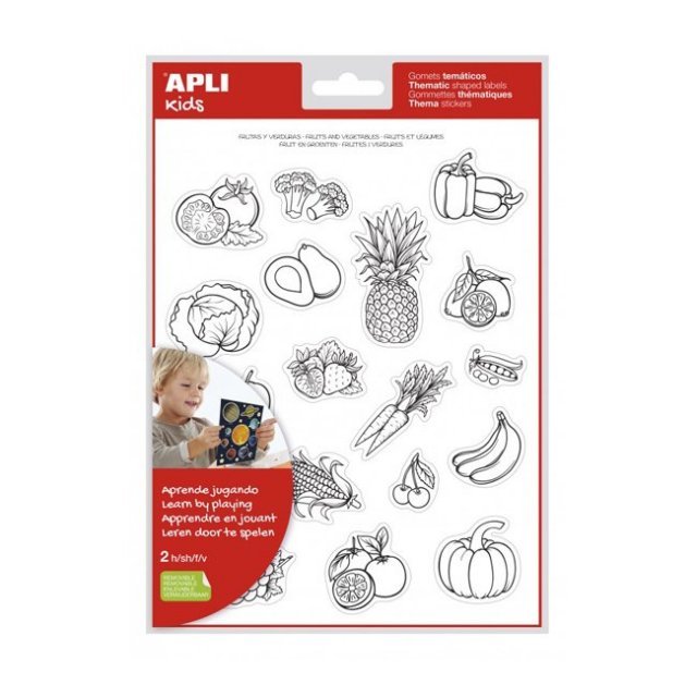 Educatieve Thema Inkleur Stickers GROENTEN EN FRUIT - 36 Stuks. Geschikt vanaf 3+.
