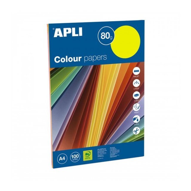 Gekleurd Papier Fluor A4 100-dlg. , A4 groot uit papier in de kleur 4 ass.. Geschikt vanaf 3+.