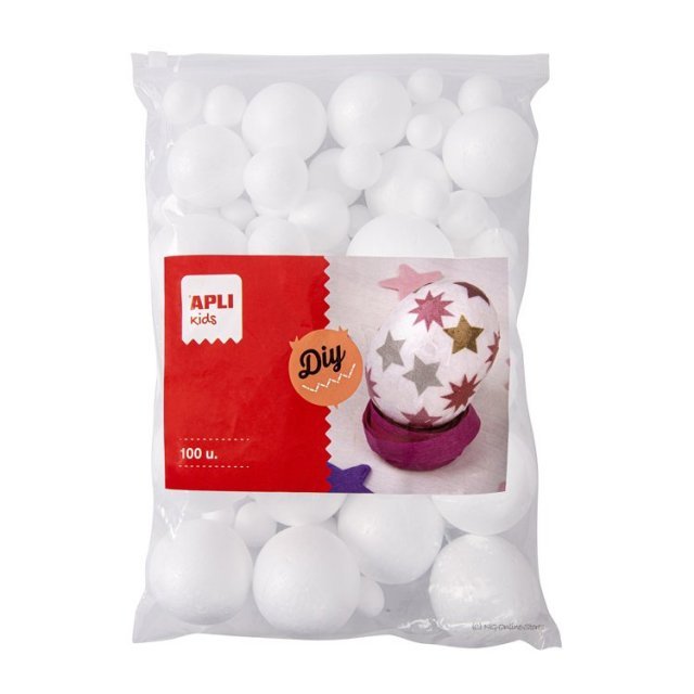Piepschuim Ballen Grootverpakking - 100 stuks , diverse afmetingen uit piepschuim in de kleur wit. Geschikt vanaf 3+.
