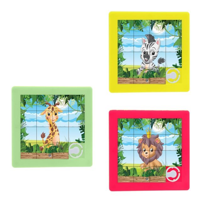 Schuifpuzzel Zoo Dieren 8x8 cm groot uit kunststof in de kleur ass.. Geschikt vanaf 3+.