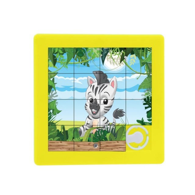 Schuifpuzzel Zoo Dieren 8x8 cm groot uit kunststof in de kleur ass.. Geschikt vanaf 3+.