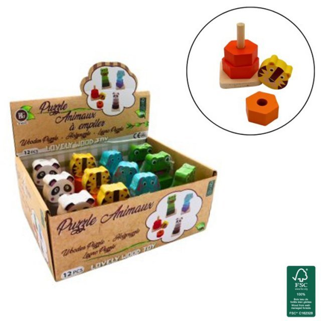 Stapelpuzzel Hout Dieren uit hout in de kleur ass.. Geschikt vanaf 3+.