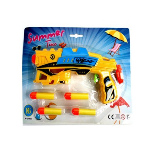 Pistool met 4 Foam Pijlen , 22 cm groot uit kunststof in de kleur ass.. Geschikt vanaf 3+.
