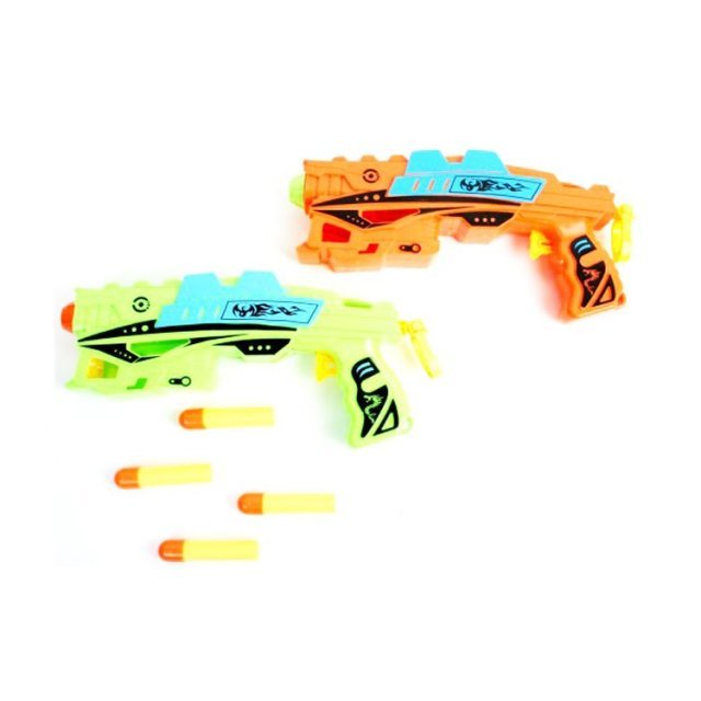 Pistool met 4 Foam Pijlen , 22 cm groot uit kunststof in de kleur ass.. Geschikt vanaf 3+.