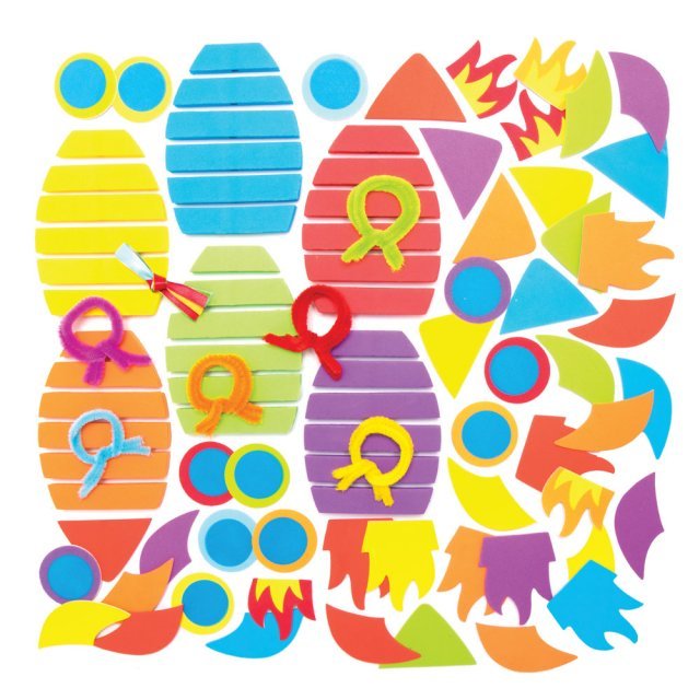 Raket Knutselset Foam , 21 cm groot uit foam in diverse kleuren. Geschikt vanaf 3+.