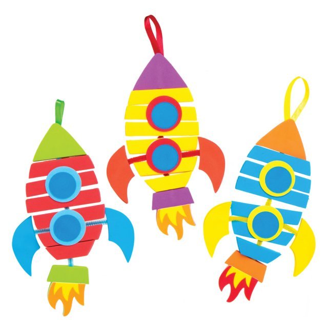 Raket Knutselset Foam , 21 cm groot uit foam in diverse kleuren. Geschikt vanaf 3+.