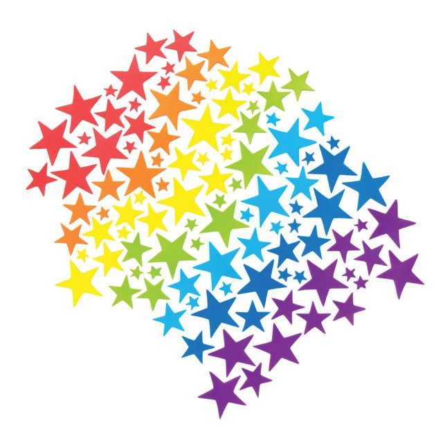 Foam Stickers REGENBOOG STERREN  210-dlg. , 15...50 mm groot uit foam in diverse kleuren. Geschikt vanaf 3+.