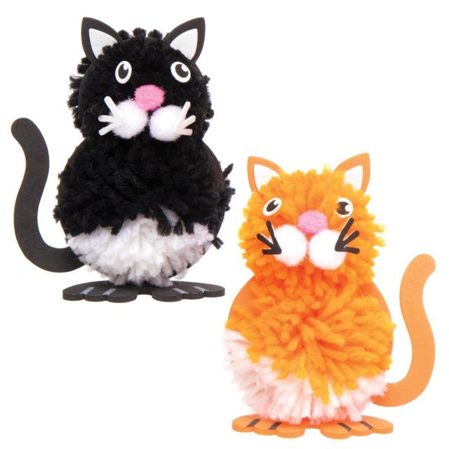 Poezen of katten Pompon Knutselset , 11 cm groot uit foam-wol in diverse kleuren. Geschikt vanaf 5+.