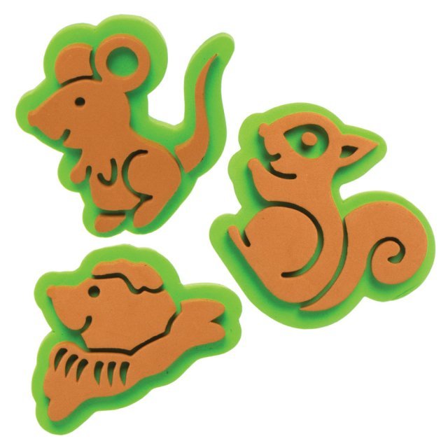 Stempels Bosdieren , 6,5 - 10 cm groot uit foam in de kleur bruin-groen. Geschikt vanaf 3+.