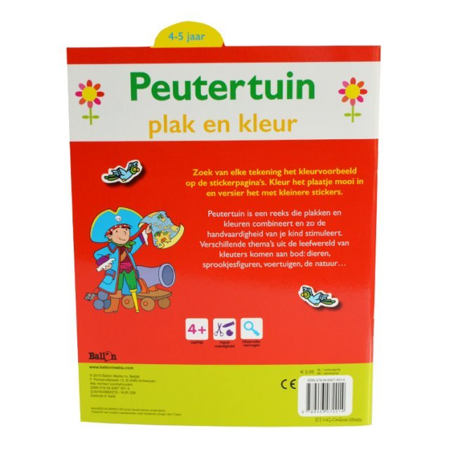 Kleur-en Stickerboek - Peutertuin 4-5 jaar , 20 x 25 cm groot uit papier in de kleur /. Geschikt vanaf 4+.