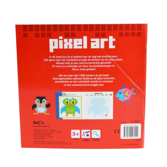 Stickerboek Dieren - Pixel Art Mozaiekjes Plakken , 22,5 x 22,5 cm groot uit papier. Geschikt vanaf 5+.