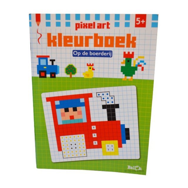 Kleurboek Op de Boerderij - Pixel Art Mozaiekjes Kleuren , 19,5 x 26,5 cm groot uit papier in de kleur ass.. Geschikt vanaf 5+.