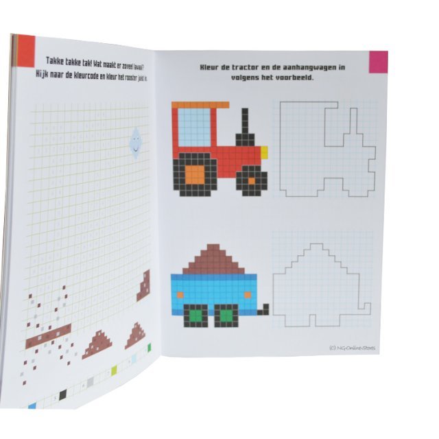 Kleurboek De Bouwplaats - Pixel Art Mozaiekjes Kleuren , 19,5 x 26,5 cm groot uit papier in de kleur ass.. Geschikt vanaf 5+.
