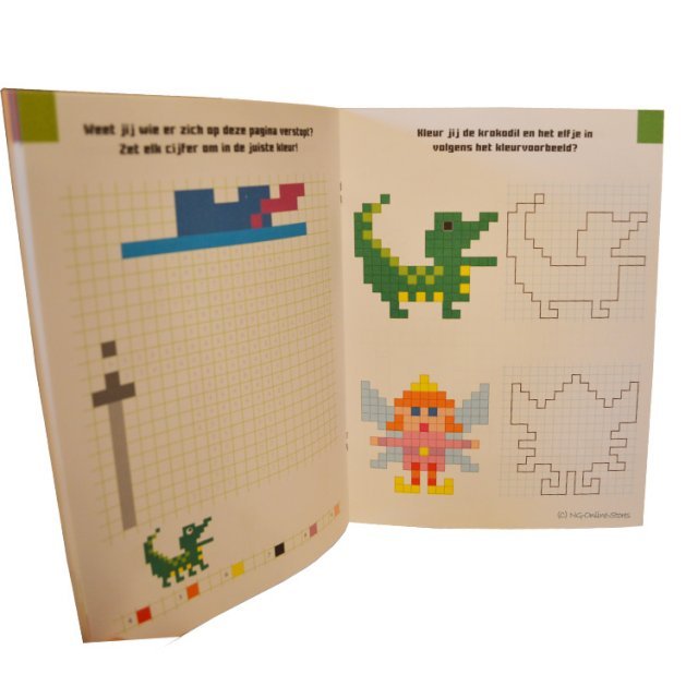 Kleurboek Sprookjes - Pixel Art Mozaiekjes Kleuren , 19,5 x 26,5 cm groot uit papier in de kleur ass.. Geschikt vanaf 5+.