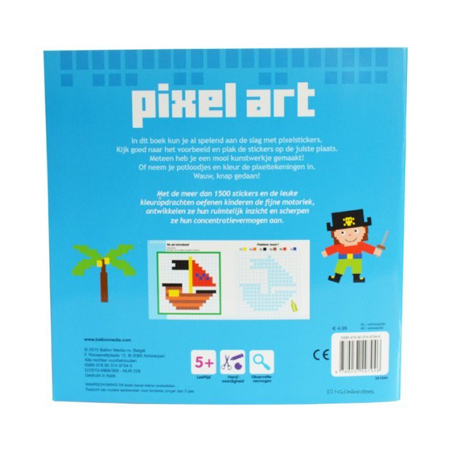 Stickerboek Piraten - Pixel Art Mozaiekjes Plakken , 22,5 x 22,5 cm groot uit papier in de kleur ass.. Geschikt vanaf 5+.