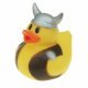 Badeend Viking, 5 cm groot uit rubber in de kleur geel. Geschikt vanaf 3+.