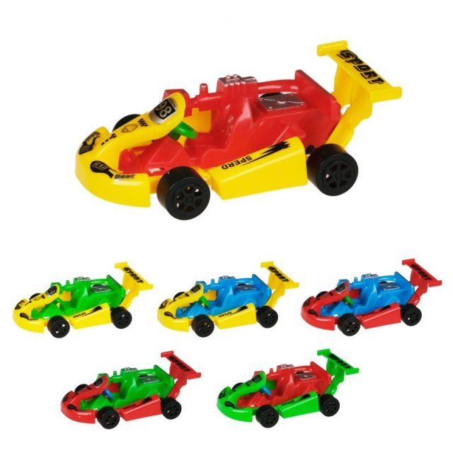 Auto Go-Cart, 10 x 5 cm groot uit kunststof in de kleur ass.. Geschikt vanaf 3+.
