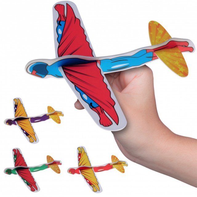 Styropor Vliegtuigje SUPER HELDEN , 16 cm groot uit foam in de kleur ass.. Geschikt vanaf 3+.