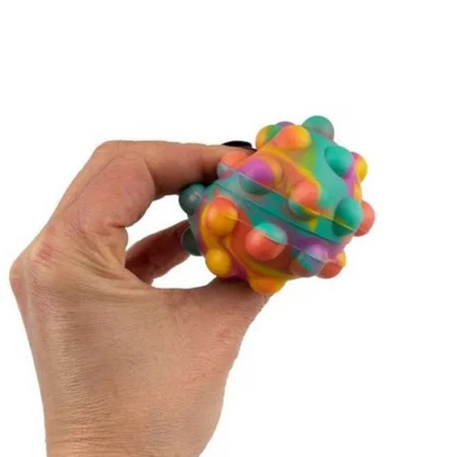 Stressbal - Knijpbal PUSH IN - POP OUT, 6,5 cm groot uit zacht kunststof in diverse kleuren. Geschikt vanaf 3+.