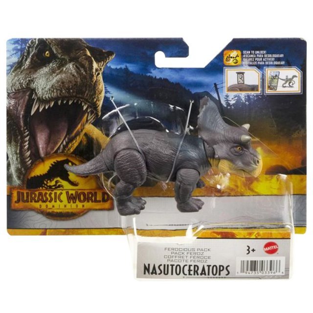Jurassic World Dominion - Nasutoceratops Dino 13 cm , 13 cm groot uit kunststof in de kleur ass.. Geschikt vanaf 3+.