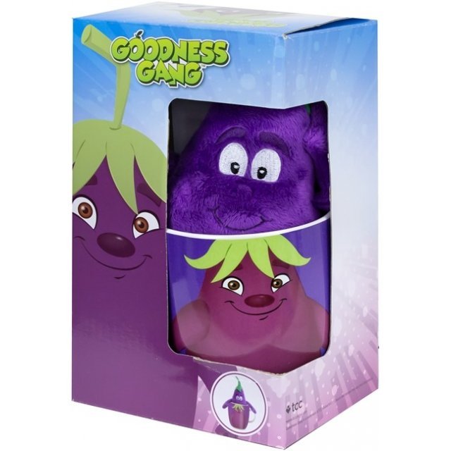 Mok met Pluche Aubergine Knuffel , 9,5 + 18 cm groot uit keramiek in de kleur ass.. Geschikt vanaf 3+.