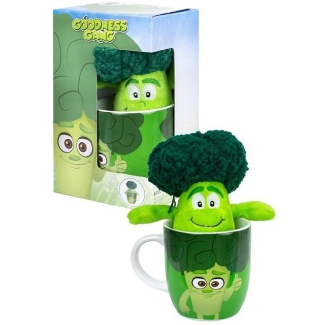 Mok met Pluche Broccoli Knuffel , 9,5 + 18 cm groot uit keramiek in de kleur ass.. Geschikt vanaf 3+.