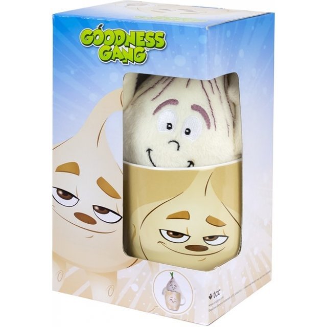 Mok met Pluche Knoflook Knuffel , 9,5 + 18 cm groot uit keramiek in de kleur ass.. Geschikt vanaf 3+.