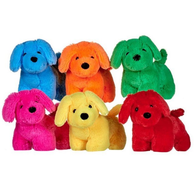 Knuffel Hond Pluche in felle kleuren , 23x17x12 cm groot uit pluche in de kleur ass.. Geschikt vanaf 3+.