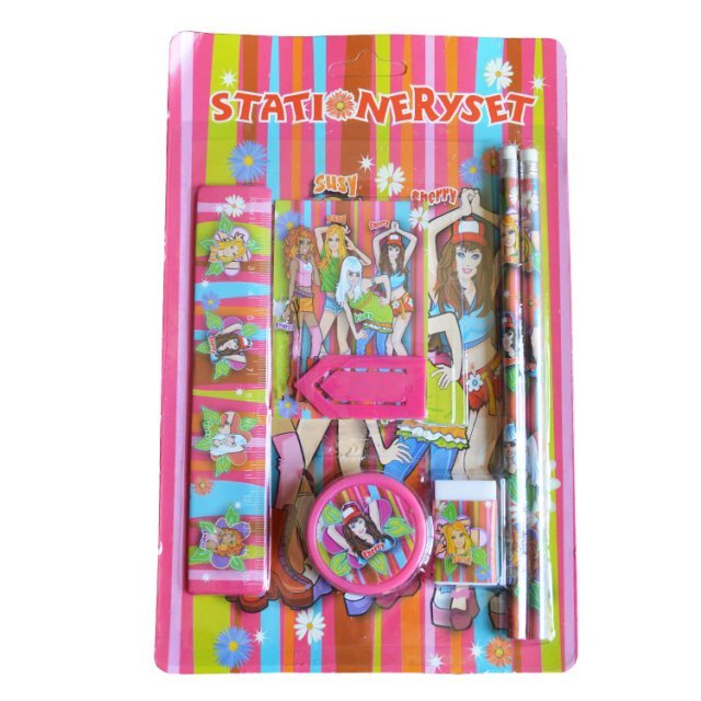 Schrijfset Flashy Girls 7-delig , 19 cm groot uit diverse materialen in een kleur assortiment. Geschikt vanaf 3+.