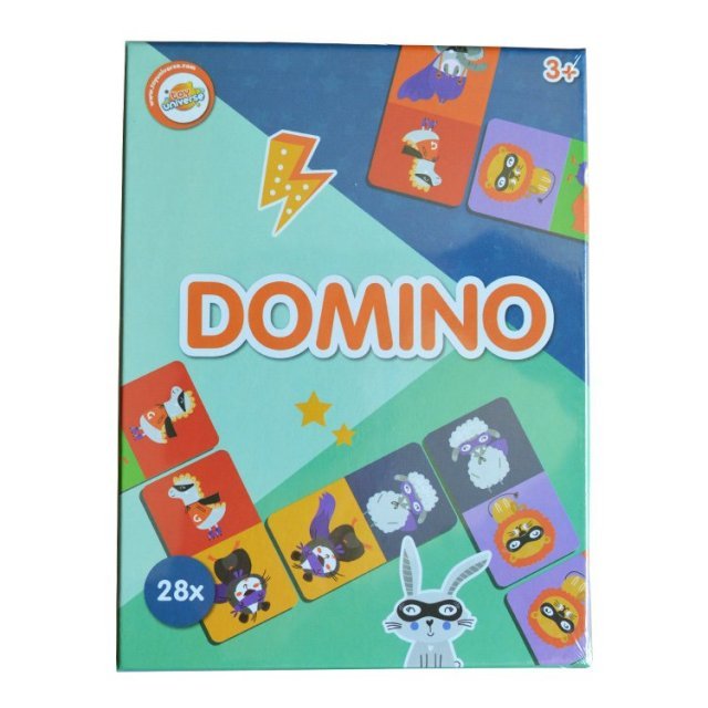 Domino Spel - Superhelden 28-dlg. , 5,5x9,5 cm groot uit stevig karton in de kleur ass.. Geschikt vanaf 3+.