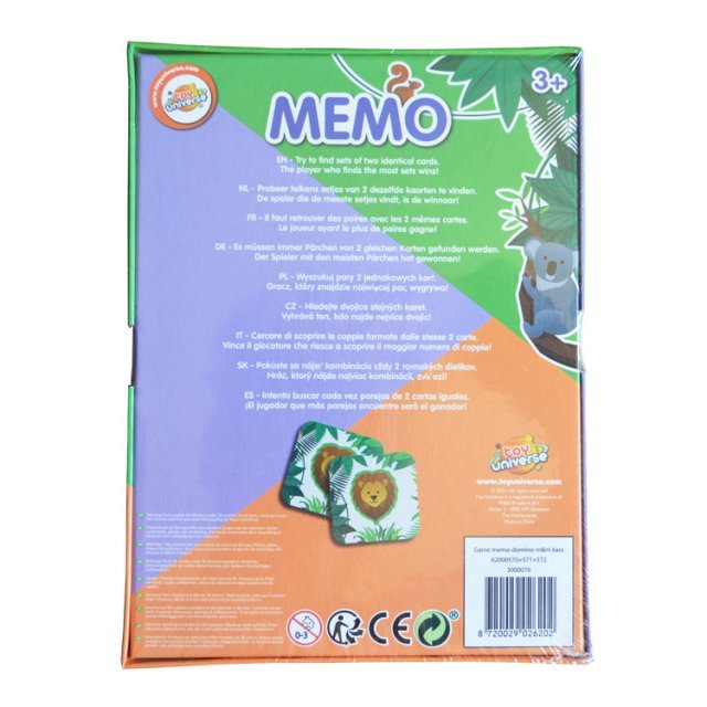 Memo Spel - Jungle Dieren 48-dlg. , 7 x 7 cm groot uit stevig karton in de kleur ass.. Geschikt vanaf 3+.