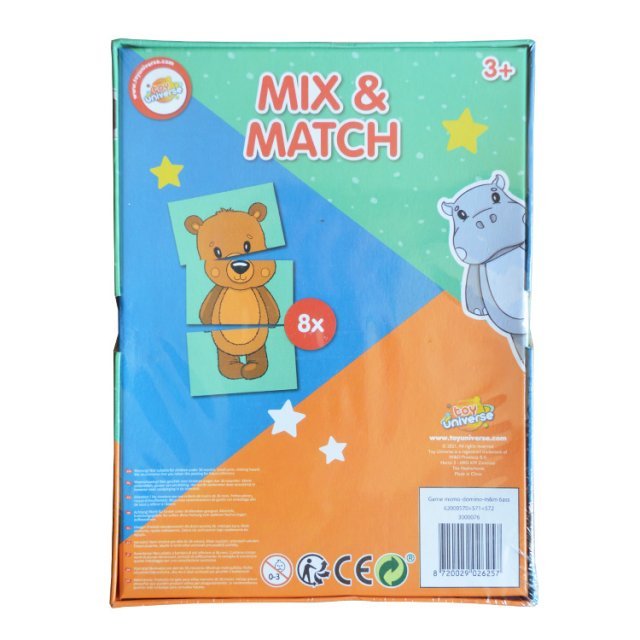 Mix & Match Spel - Dieren 24-dlg. , 6 x 10 cm groot uit stevig karton in de kleur ass.. Geschikt vanaf 3+.
