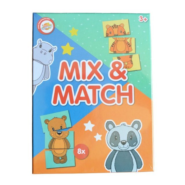 Mix & Match Spel - Dieren 24-dlg. , 6 x 10 cm groot uit stevig karton in de kleur ass.. Geschikt vanaf 3+.
