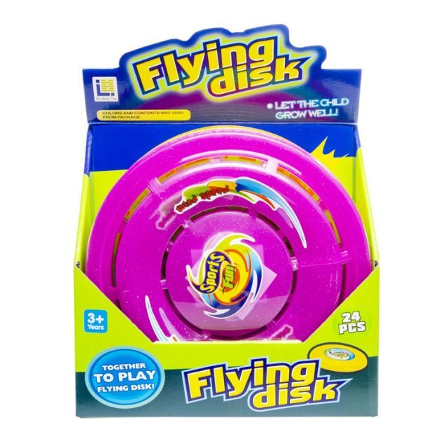 Frisbee Flying Disk , 20 cm groot uit kunststof in de kleur ass.. Geschikt vanaf 3+.