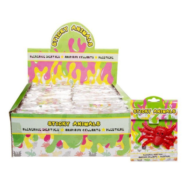 Sticky Monsters, 6 - 12 cm groot uit sticky rubber in de kleur ass.. Geschikt vanaf 3+.