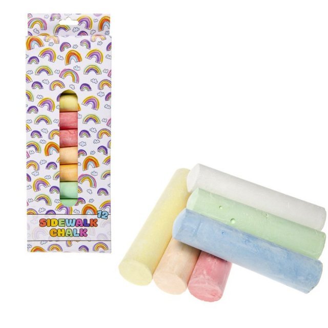 Stoepkrijt 12-delig in Doosje , 10 x 2 cm groot uit krijt in de kleur ass.. Geschikt vanaf 3+.