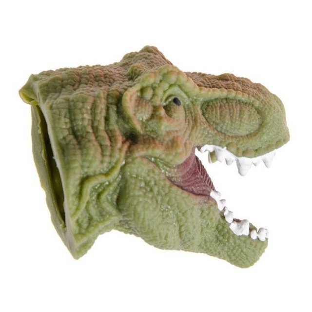 Vingerpop Dinosaurus, 8 x 8 cm groot uit zacht kunststof in de kleur groen. Geschikt vanaf 3+.