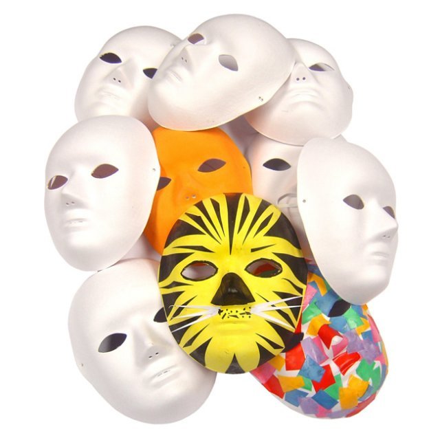 Masker om te decoreren, 22 x 16 cm groot en gemaakt uit papiervezel in de kleur wit. Geschikt vanaf 3+.