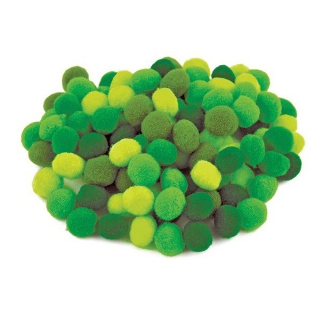 Gekleurde pompons 120 stuks , 10 mm groot  in diverse groentinten. Geschikt vanaf 3+.