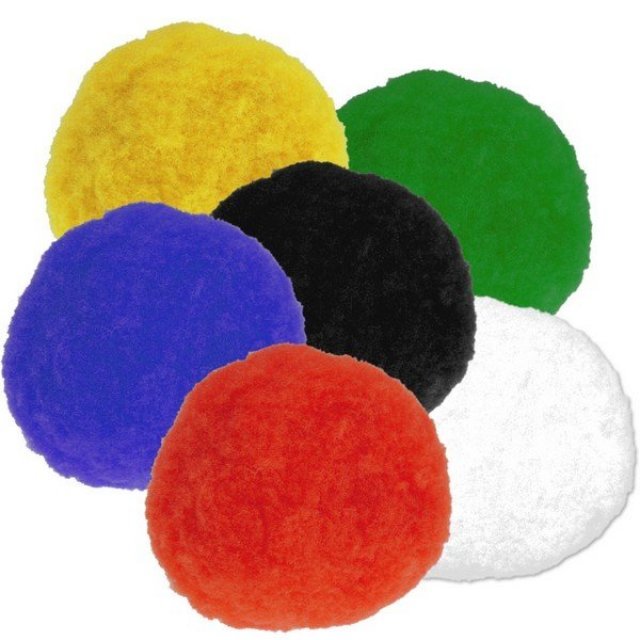 Gekleurde pompons 40 stuks , 15 mm groot  in 6 diverse kleuren. Geschikt vanaf 3+.