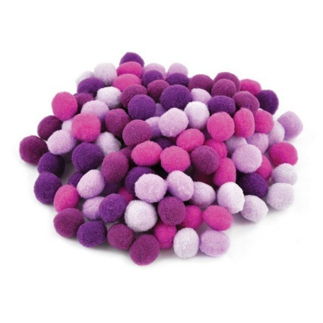 Gekleurde pompons 120 stuks , 10 mm groot  in diverse paarstinten. Geschikt vanaf 3+.