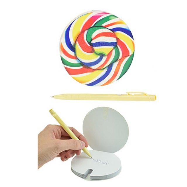 Schrijfset Lollypop , 10 & 14 cm groot uit papier & kunststof in de kleur ass.. Geschikt vanaf 3+.