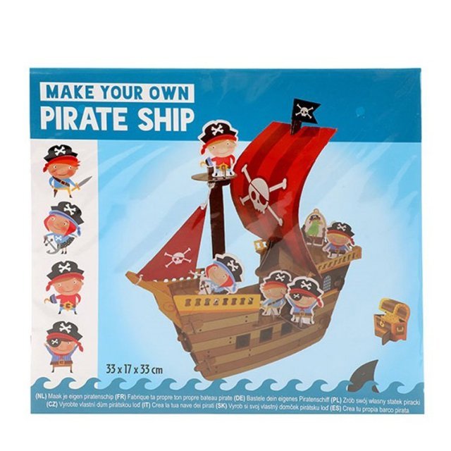 Bouwpakket Piratenboot , 33 x 17 x 33 cm groot uit karton in de kleur ass.. Geschikt vanaf 3+.