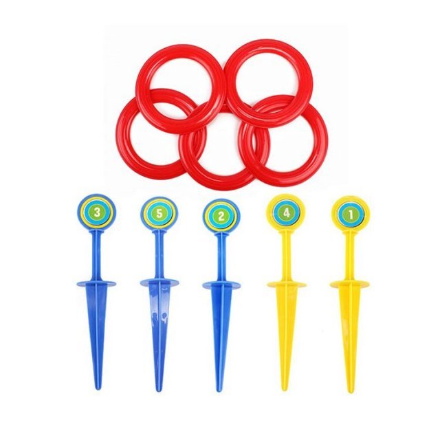 Ringwerpspel 10-delig Ringwerpspel 10-delig , 12 & 24 cm groot uit kunststof in de kleur ass.. Geschikt vanaf 3+.