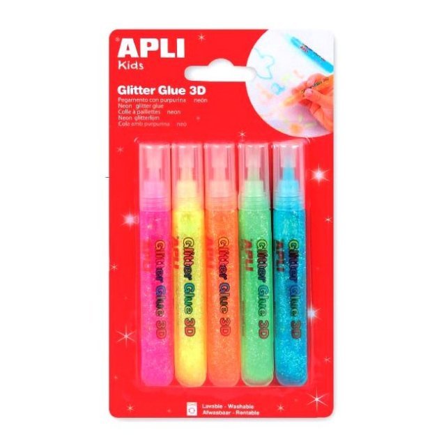 Glitterlijm 3D NEON 5x13 ml.