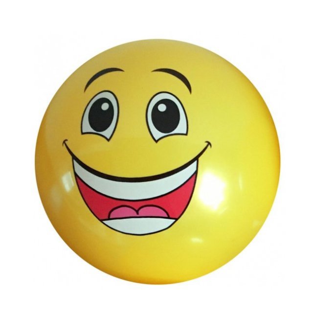 Bal Lachgezicht Geel 20 cm , 20 cm groot uit rubber in de kleur geel. Geschikt vanaf 3+.