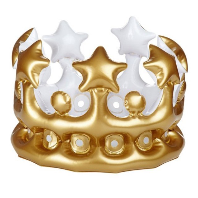 Kroon Opblaasbaar Goud - Zilver , 23 x 18 cm groot uit kunststof in de kleur go/zi. Geschikt vanaf 3+.