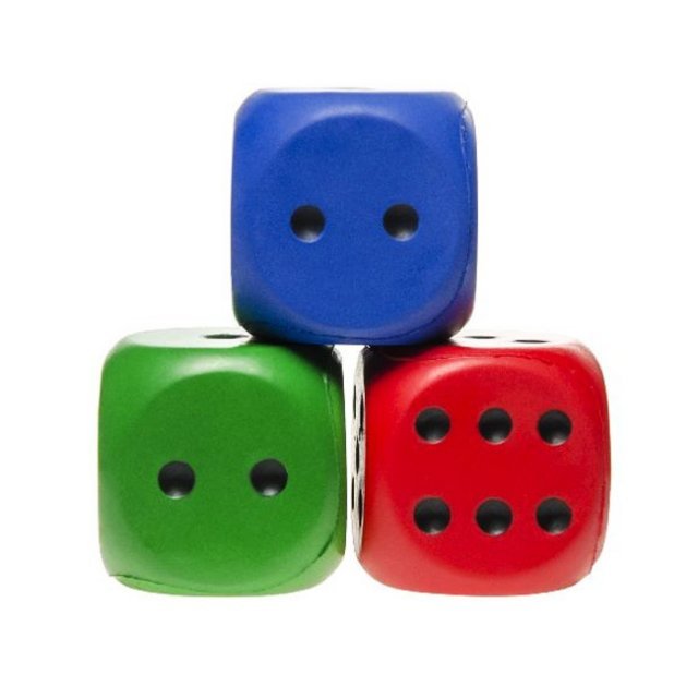 Dobbelsteen XL, 6 x 6 x 6 cm groot uit foam in de kleur ass.. Geschikt vanaf 3+.