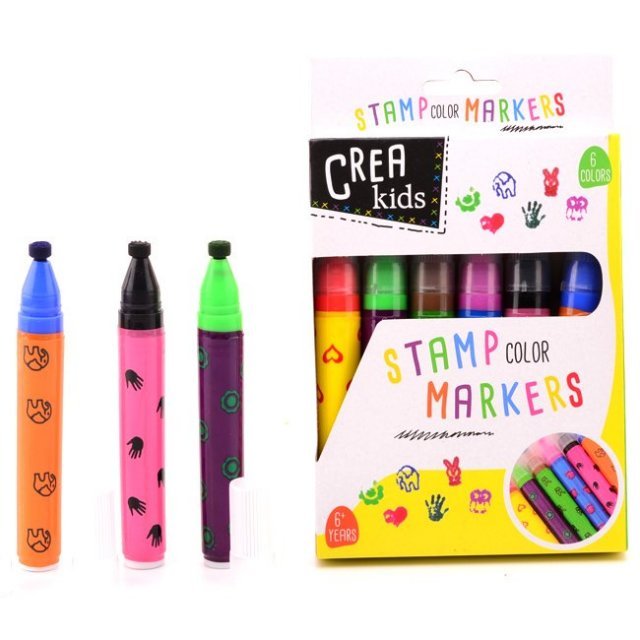 Stempel Pens 6-delig , 13,5 cm groot uit kunststof in de kleur ass.. Geschikt vanaf 6+.