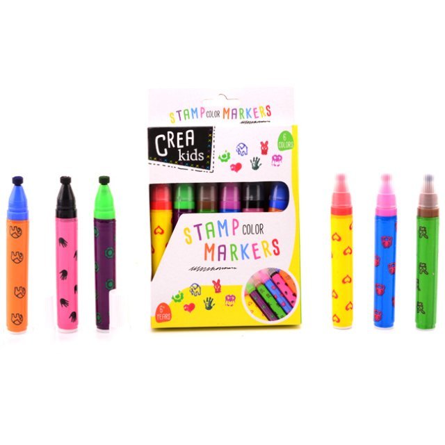 Stempel Pens 6-delig , 13,5 cm groot uit kunststof in de kleur ass.. Geschikt vanaf 6+.